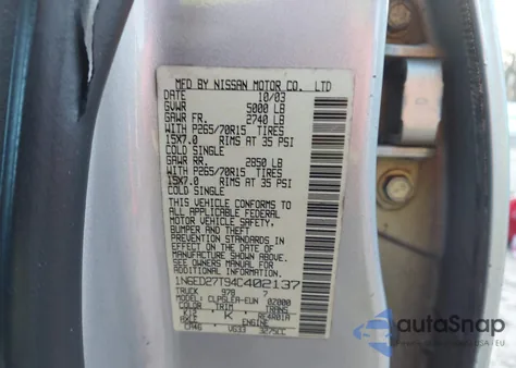 2004 Nissan Frontier Xe-V6 из США, поврежденный, VIN 1N6ED27T94C402137